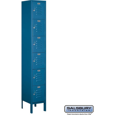 12-inch Wide Six Tier Box Style Standard Metal Locker - 1 Wide - 6 Feet High - 12-inch Deep by Salsbury – Blue – Assembled by Salsbury