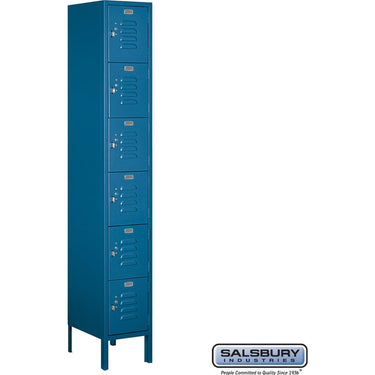 12-inch Wide Six Tier Box Style Standard Metal Locker - 1 Wide - 6 Feet High - 15-inch Deep by Salsbury – Blue – Assembled by Salsbury