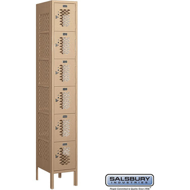 12-inch Wide Six Tier Box Style Vented Metal Locker - 1 Wide - 6 Feet High - 15-inch Deep by Salsbury – Tan – Assembled by Salsbury