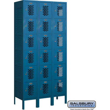 12-inch Wide Six Tier Box Style Vented Metal Locker - 3 Wide - 6 Feet High - 15-inch Deep by Salsbury – Blue – Assembled by Salsbury