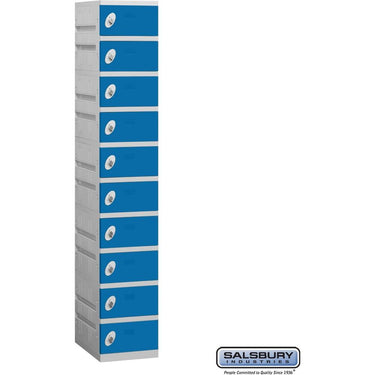 12-inch Wide Ten Tier Plastic Locker - 1 Wide - 6 Feet High - 18-inch Deep by Salsbury – Blue – Assembled by Salsbury