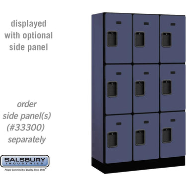 12-inch Wide Triple Tier Designer Wood Locker - 3 Wide - 5 Feet High - 15-inch Deep by Salsbury – Blue – Hasps by Salsbury