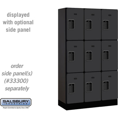 12-inch Wide Triple Tier Designer Wood Locker - 3 Wide - 5 Feet High - 15-inch Deep by Salsbury – Black – Hasps by Salsbury