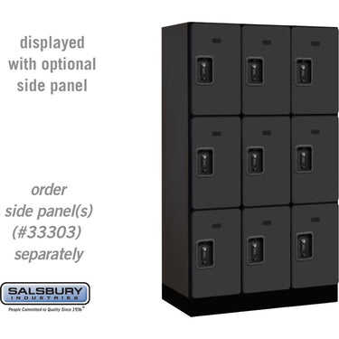 12-inch Wide Triple Tier Designer Wood Locker - 3 Wide - 5 Feet High - 18-inch Deep by Salsbury – Black – Black Resettable Combination Locks by Salsbury