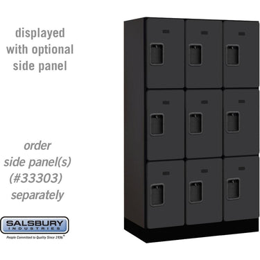 12-inch Wide Triple Tier Designer Wood Locker - 3 Wide - 5 Feet High - 18-inch Deep by Salsbury – Black – Hasps by Salsbury