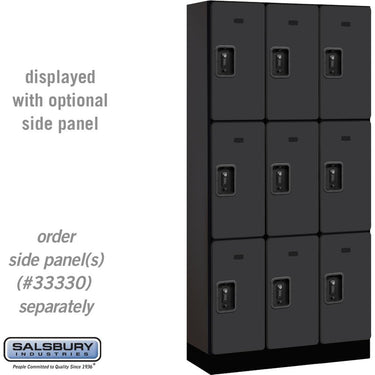 12-inch Wide Triple Tier Designer Wood Locker - 3 Wide - 6 Feet High - 15-inch Deep by Salsbury – Black – Black Resettable Combination Locks by Salsbury