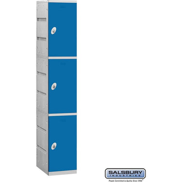 12-inch Wide Triple Tier Plastic Locker - 1 Wide - 6 Feet High - 18-inch Deep by Salsbury – Blue – Assembled by Salsbury