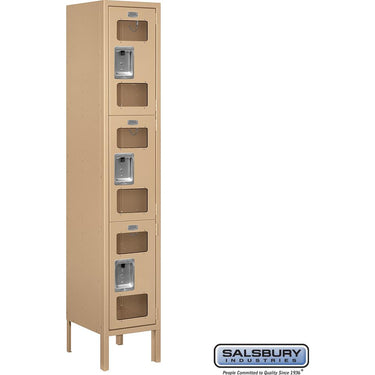 12-inch Wide Triple Tier See-Through Metal Locker - 1 Wide - 5 Feet High - 12-inch Deep by Salsbury – Tan – Assembled by Salsbury