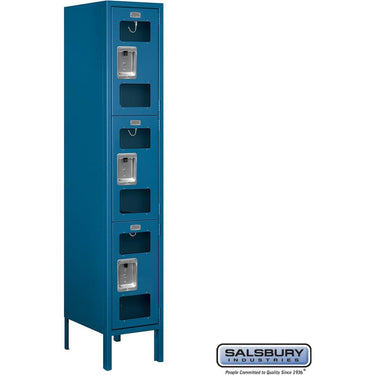 12-inch Wide Triple Tier See-Through Metal Locker - 1 Wide - 5 Feet High - 15-inch Deep by Salsbury – Blue – Assembled by Salsbury