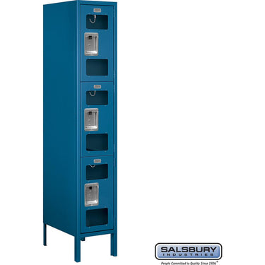 12-inch Wide Triple Tier See-Through Metal Locker - 1 Wide - 5 Feet High - 18-inch Deep by Salsbury – Blue – Assembled by Salsbury