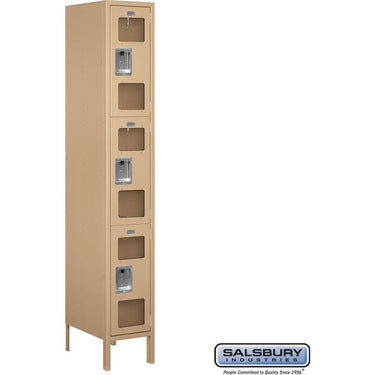 12-inch Wide Triple Tier See-Through Metal Locker - 1 Wide - 6 Feet High - 18-inch Deep by Salsbury – Tan – Assembled by Salsbury