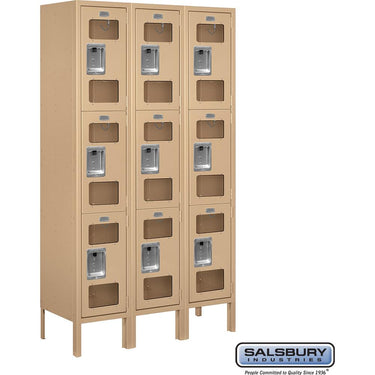 12-inch Wide Triple Tier See-Through Metal Locker - 3 Wide - 5 Feet High - 12-inch Deep by Salsbury – Tan – Assembled by Salsbury