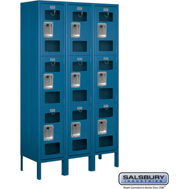 12-inch Wide Triple Tier See-Through Metal Locker - 3 Wide - 5 Feet High - 12-inch Deep by Salsbury – Blue – Assembled by Salsbury