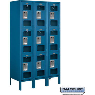 12-inch Wide Triple Tier See-Through Metal Locker - 3 Wide - 5 Feet High - 15-inch Deep by Salsbury – Blue – Assembled by Salsbury