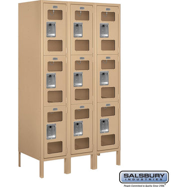 12-inch Wide Triple Tier See-Through Metal Locker - 3 Wide - 5 Feet High - 18-inch Deep by Salsbury – Tan – Assembled by Salsbury