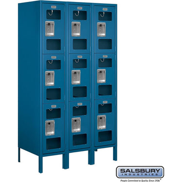 12-inch Wide Triple Tier See-Through Metal Locker - 3 Wide - 5 Feet High - 18-inch Deep by Salsbury – Blue – Assembled by Salsbury