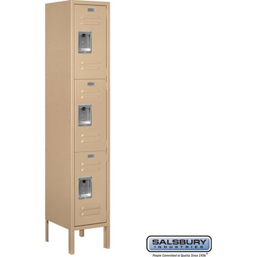 12-inch Wide Triple Tier Standard Metal Locker - 1 Wide - 5 Feet High - 12-inch Deep by Salsbury – Tan – Assembled by Salsbury