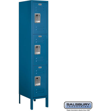 12-inch Wide Triple Tier Standard Metal Locker - 1 Wide - 5 Feet High - 15-inch Deep by Salsbury – Blue – Assembled by Salsbury