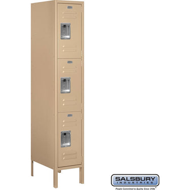 12-inch Wide Triple Tier Standard Metal Locker - 1 Wide - 5 Feet High - 18-inch Deep by Salsbury – Tan – Assembled by Salsbury