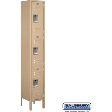 12-inch Wide Triple Tier Standard Metal Locker - 1 Wide - 6 Feet High - 12-inch Deep by Salsbury – Tan – Assembled by Salsbury