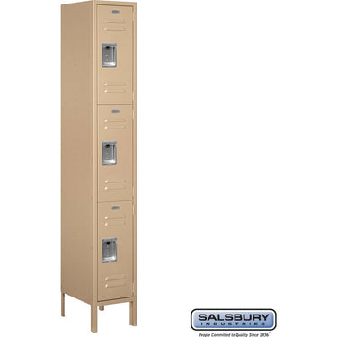 12-inch Wide Triple Tier Standard Metal Locker - 1 Wide - 6 Feet High - 15-inch Deep by Salsbury – Tan – Assembled by Salsbury