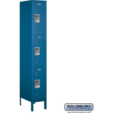 12-inch Wide Triple Tier Standard Metal Locker - 1 Wide - 6 Feet High - 18-inch Deep by Salsbury – Blue – Assembled by Salsbury