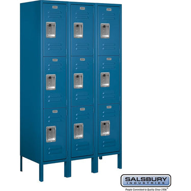 12-inch Wide Triple Tier Standard Metal Locker - 3 Wide - 5 Feet High - 15-inch Deep by Salsbury – Blue – Assembled by Salsbury