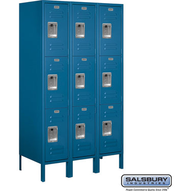 12-inch Wide Triple Tier Standard Metal Locker - 3 Wide - 5 Feet High - 18-inch Deep by Salsbury – Blue – Assembled by Salsbury