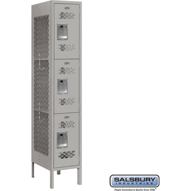 12-inch Wide Triple Tier Vented Metal Locker - 1 Wide - 5 Feet High - 18-inch Deep by Salsbury – Gray – Assembled by Salsbury