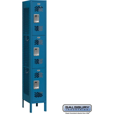 12-inch Wide Triple Tier Vented Metal Locker - 1 Wide - 6 Feet High - 12-inch Deep by Salsbury – Blue – Assembled by Salsbury