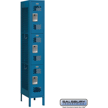 12-inch Wide Triple Tier Vented Metal Locker - 1 Wide - 6 Feet High - 15-inch Deep by Salsbury – Blue – Assembled by Salsbury