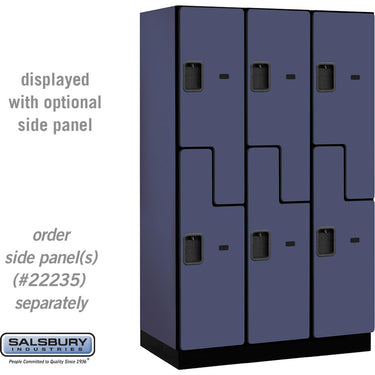 15-inch Wide Double Tier 'S' Style Designer Wood Locker - 3 Wide - 6 Feet High - 21-inch Deep by Salsbury – Blue – Hasps by Salsbury