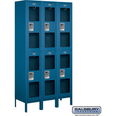 15-inch Wide Double Tier See-Through Metal Locker - 3 Wide - 6 Feet High - 15-inch Deep by Salsbury – Blue – Assembled by Salsbury
