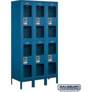 15-inch Wide Double Tier See-Through Metal Locker - 3 Wide - 6 Feet High - 18-inch Deep by Salsbury – Blue – Assembled by Salsbury