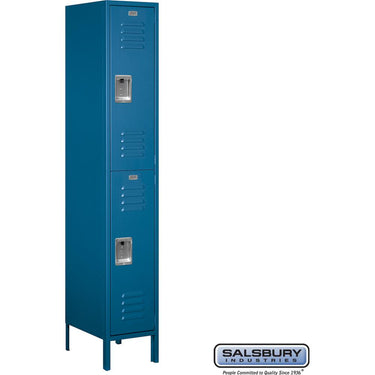 15-inch Wide Double Tier Standard Metal Locker - 1 Wide - 6 Feet High - 18-inch Deep by Salsbury – Blue – Assembled by Salsbury