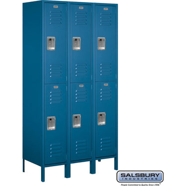 15-inch Wide Double Tier Standard Metal Locker - 3 Wide - 6 Feet High - 18-inch Deep by Salsbury – Blue – Assembled by Salsbury