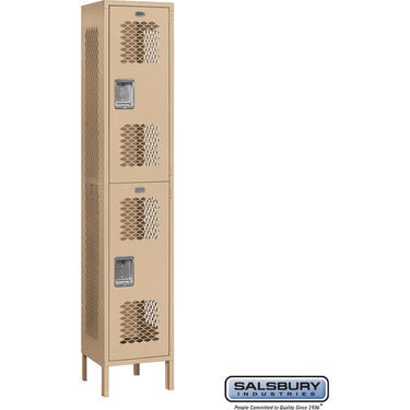 15-inch Wide Double Tier Vented Metal Locker - 1 Wide - 6 Feet High - 15-inch Deep by Salsbury – Tan – Assembled by Salsbury