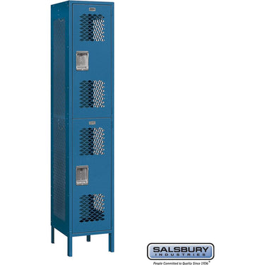 15-inch Wide Double Tier Vented Metal Locker - 1 Wide - 6 Feet High - 18-inch Deep by Salsbury – Blue – Assembled by Salsbury