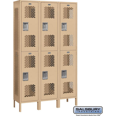 15-inch Wide Double Tier Vented Metal Locker - 3 Wide - 6 Feet High - 15-inch Deep by Salsbury – Tan – Assembled by Salsbury