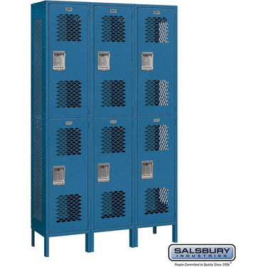 15-inch Wide Double Tier Vented Metal Locker - 3 Wide - 6 Feet High - 15-inch Deep by Salsbury – Blue – Assembled by Salsbury