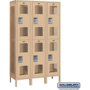 15-inch Wide Double Tier Vented Metal Locker - 3 Wide - 6 Feet High - 18-inch Deep by Salsbury – Tan – Assembled by Salsbury