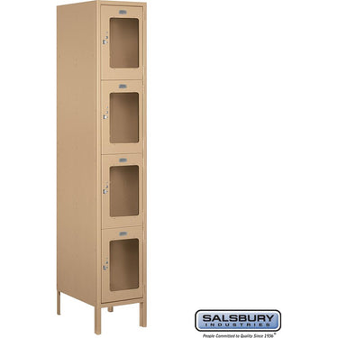 15-inch Wide Four Tier See-Through Metal Locker - 1 Wide - 6 Feet High - 18-inch Deep by Salsbury – Tan – Assembled by Salsbury