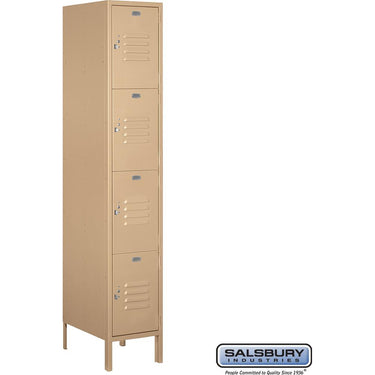 15-inch Wide Four Tier Standard Metal Locker - 1 Wide - 6 Feet High - 18-inch Deep by Salsbury – Tan – Assembled by Salsbury