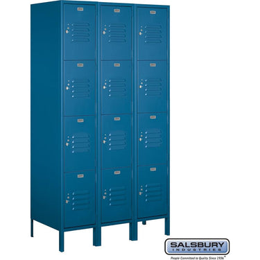 15-inch Wide Four Tier Standard Metal Locker - 3 Wide - 6 Feet High - 18-inch Deep by Salsbury – Blue – Assembled by Salsbury