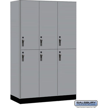 15-inch Wide Premier Wood Locker - Double Tier-3 Wide - 6 Feet High - 21-inch Deep by Salsbury – Winter Fog – Black Hasps by Salsbury