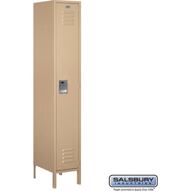 15-inch Wide Single Tier Standard Metal Locker - 1 Wide - 6 Feet High - 18-inch Deep by Salsbury – Tan – Assembled by Salsbury