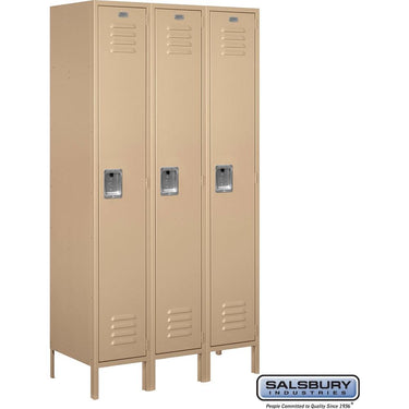 15-inch Wide Single Tier Standard Metal Locker - 3 Wide - 6 Feet High - 18-inch Deep by Salsbury – Tan – Assembled by Salsbury