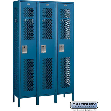 15-inch Wide Single Tier Vented Metal Locker - 3 Wide - 6 Feet High - 15-inch Deep by Salsbury – Blue – Assembled by Salsbury