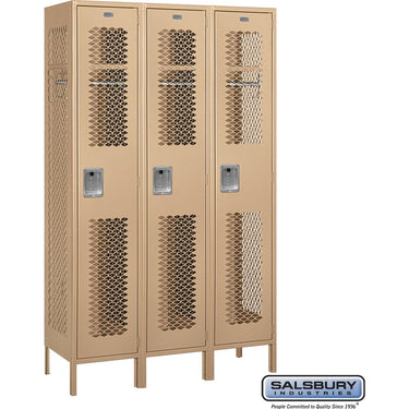 15-inch Wide Single Tier Vented Metal Locker - 3 Wide - 6 Feet High - 18-inch Deep by Salsbury – Tan – Assembled by Salsbury