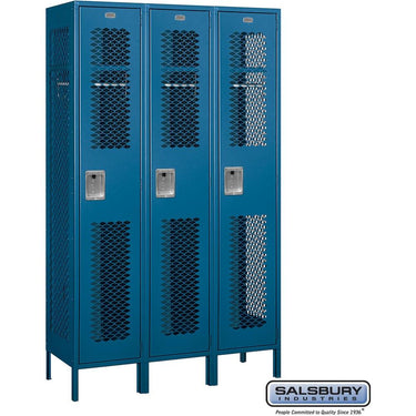 15-inch Wide Single Tier Vented Metal Locker - 3 Wide - 6 Feet High - 18-inch Deep by Salsbury – Blue – Assembled by Salsbury